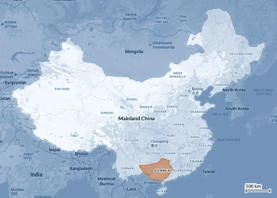 Mainland China, with Guangxi highlighted