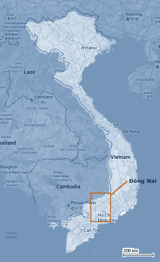 Vietnam, with Đồng Nai in the south